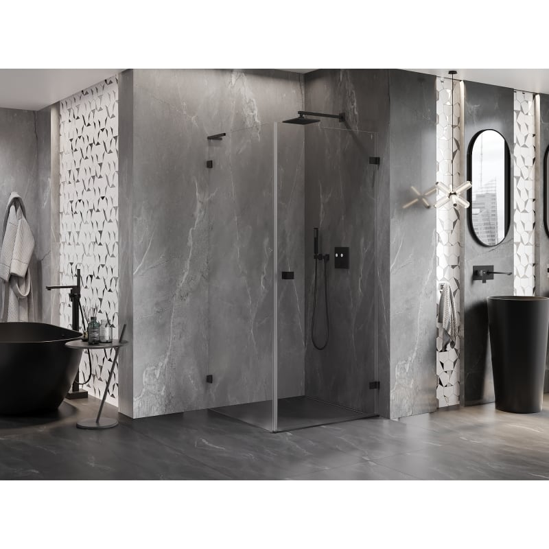 Mexen Lunar-B L Duschkabine schwenkbar rechts 80 x 80 cm, transparent, schwarz - 832L-080-080-70-00-P