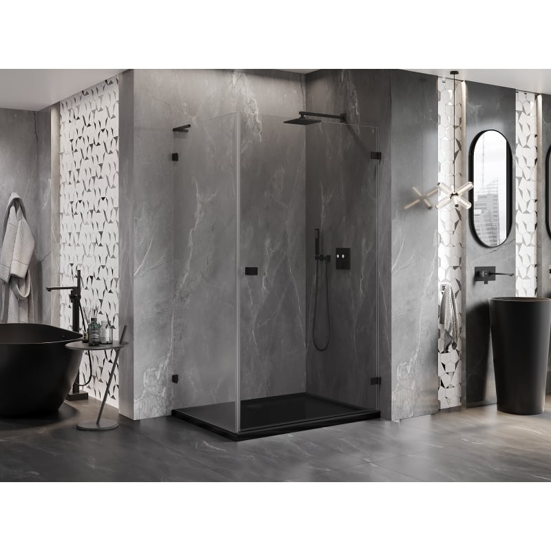 Mexen Lunar-B L Duschkabine, rechte Tür zum Öffnen, 85 x 80 cm, transparent, schwarz - 832L-085-080-70-00-P