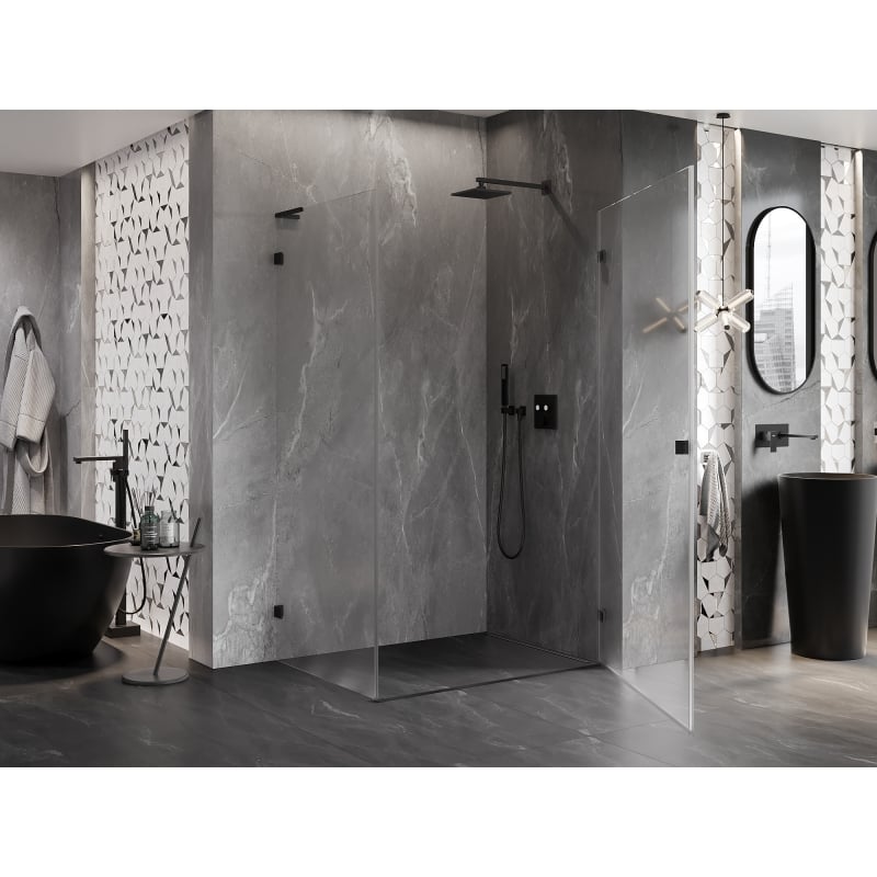 Mexen Lunar-B L Duschkabine schwenkbar rechts 100 x 80 cm, transparent, schwarz - 832L-100-080-70-00-P