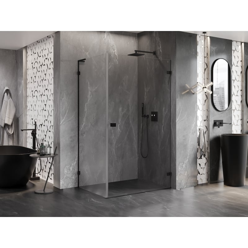 Mexen Lunar-B L Duschkabine schwenkbar rechts 100 x 80 cm, transparent, schwarz - 832L-100-080-70-00-P
