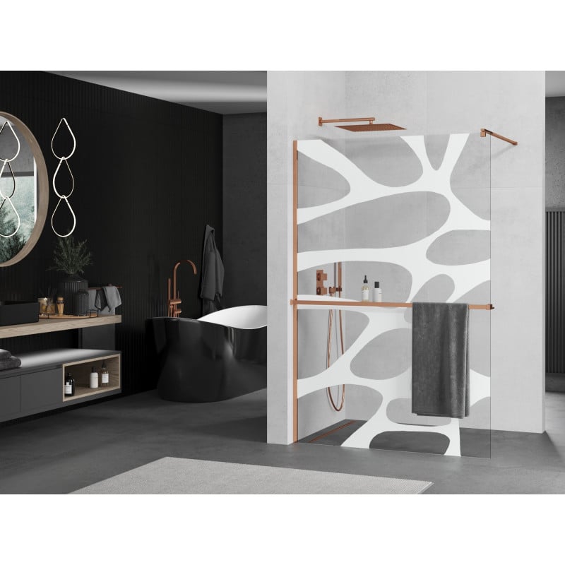 Mexen Kioto+ Duschwand mit Ablage Walk-in 110 x 200 cm, weiße Welle, Roségold - 800-110-121-60-97