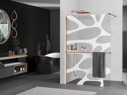 Mexen Kioto+ Duschwand mit Ablage Walk-in 100 x 200 cm, weiße Welle, Roségold - 800-100-121-60-97