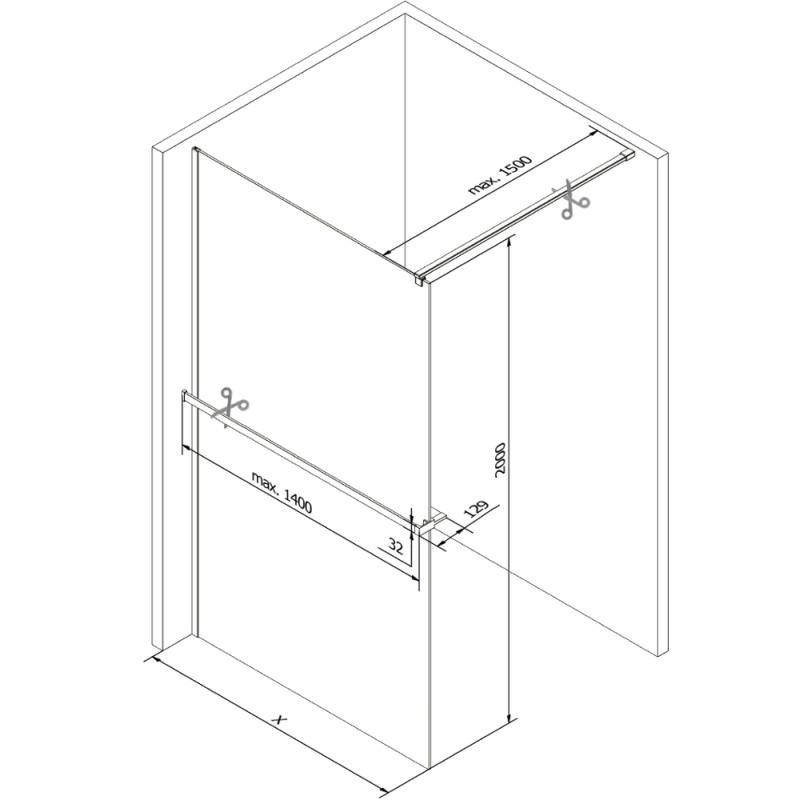 Mexen Kioto+ Duschwand mit Ablage Walk-in 140 x 200 cm, transparent/gefroren, Chrom - 800-140-121-01-35