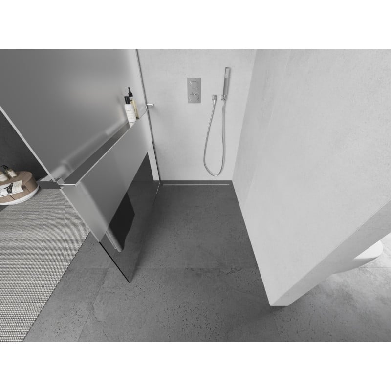 Mexen Kioto+ Duschwand mit Ablage Walk-in 140 x 200 cm, transparent/Matt, Chrom - 800-140-121-01-35