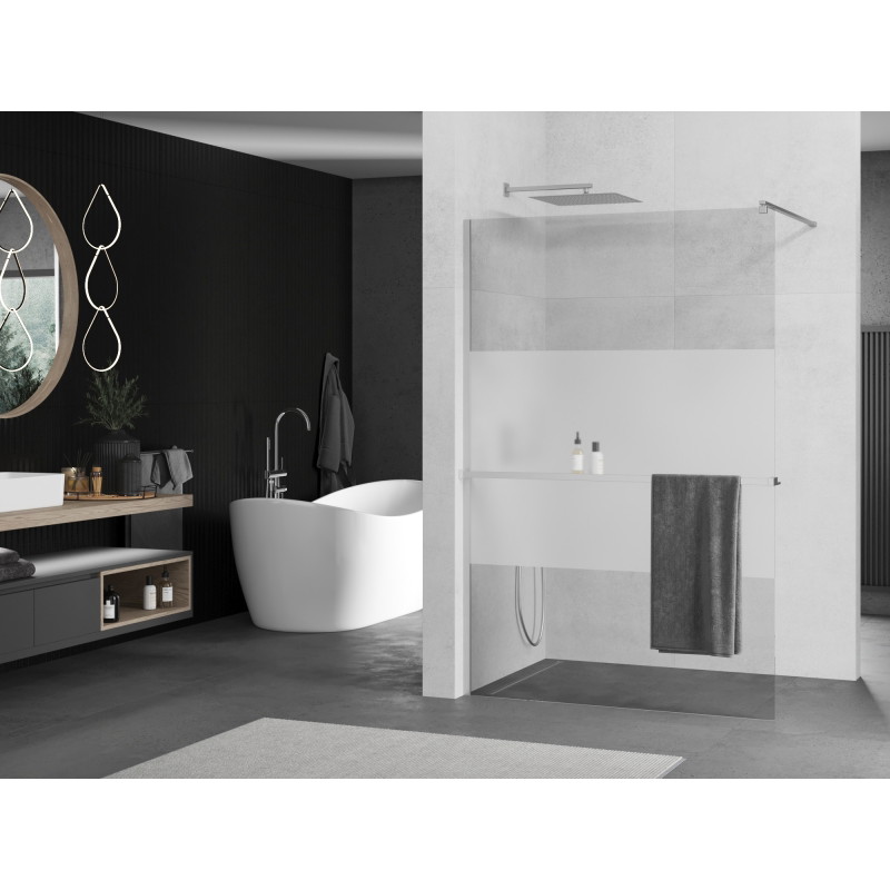 Mexen Kioto+ Duschwand mit Ablage Walk-in 140 x 200 cm, transparent/gefroren, Chrom - 800-140-121-01-35