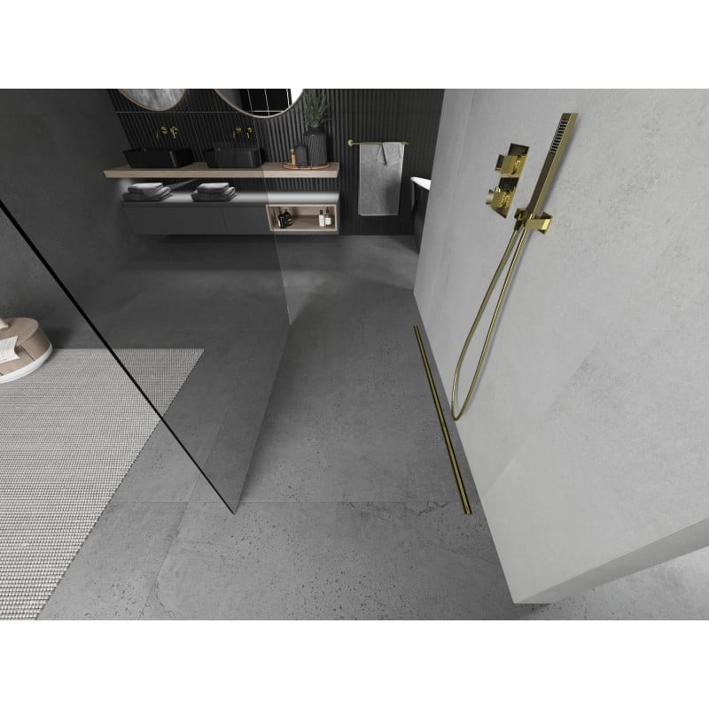 Mexen Kioto freistehende Duschwand 110 x 200 cm, transparent 8 mm, gold - 800-110-002-50-00