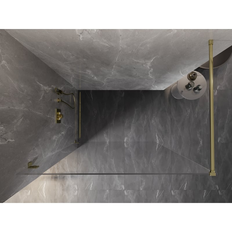 Mexen Lunar Duschwand Walk-in links 130 x 200 cm, transparent 8 mm, gold - 830-130-000-50-00-L