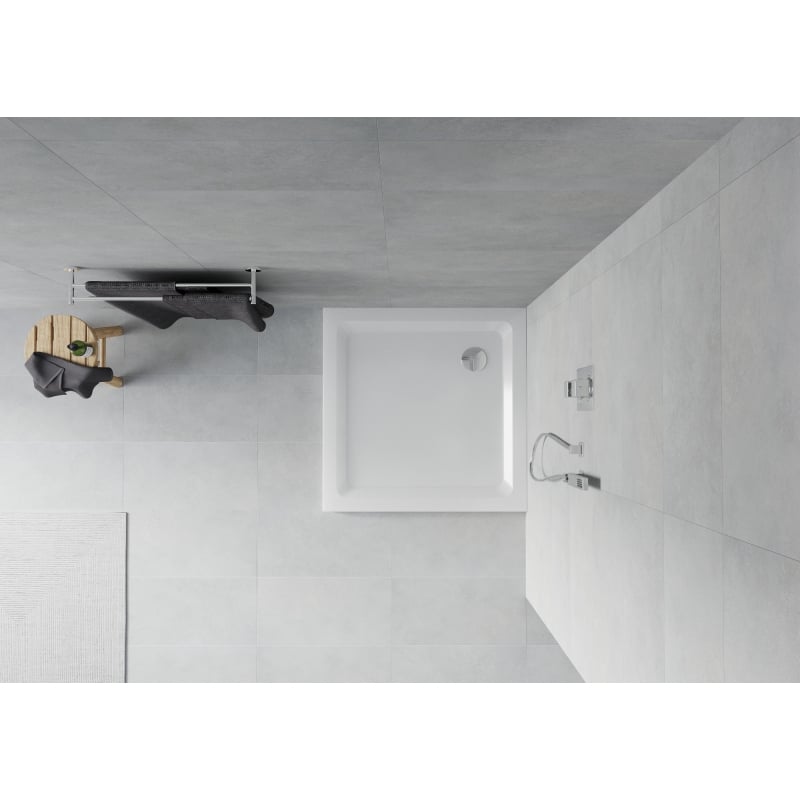 Mexen Flat Quadratische Duschwanne Slim 70 x 70 cm, weiß, Siphon Chrom - 40107070