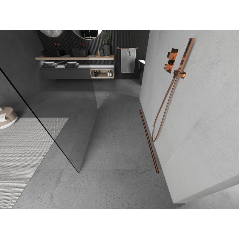 Mexen Kioto 130 x 200 cm freistehende Duschwand, transparent 8 mm, Roségold - 800-130-002-60-00