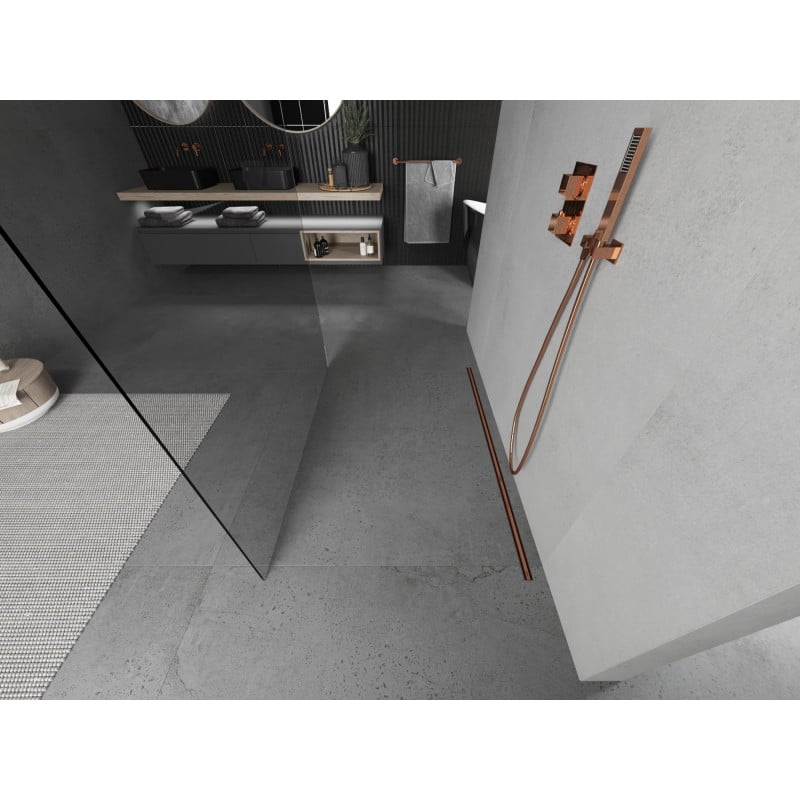 Mexen Kioto freistehende Duschwand 150 x 200 cm, transparent 8 mm, Roségold - 800-150-002-60-00