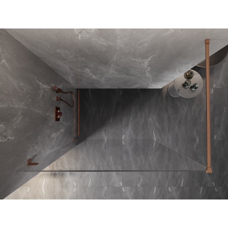 Mexen Lunar Duschwand Walk-in links 50 x 200 cm, transparent 8 mm, gebürstetes Kupfer - 830-050-000-65-00-L