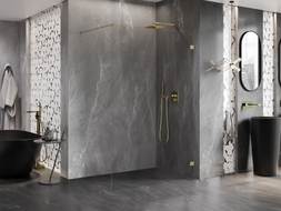 Mexen Lunar Duschwand Walk-in rechts 50 x 200 cm, transparent 8 mm, gold gebürstet - 830-050-000-55-00-P