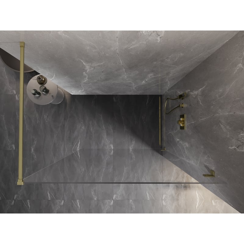 Mexen Lunar Duschwand Walk-in rechts 130 x 200 cm, transparent 8 mm, gold gebürstet - 830-130-000-55-00-P