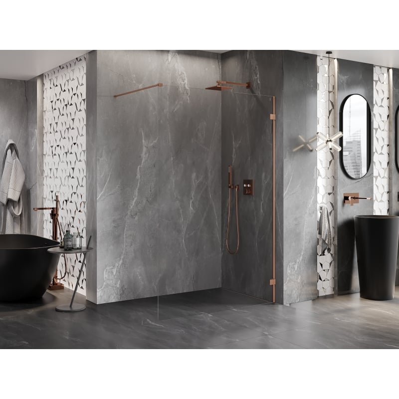 Mexen Lunar Duschwand Walk-in rechts 70 x 200 cm, transparent 8 mm, gebürstetes Kupfer - 830-070-000-65-00-P