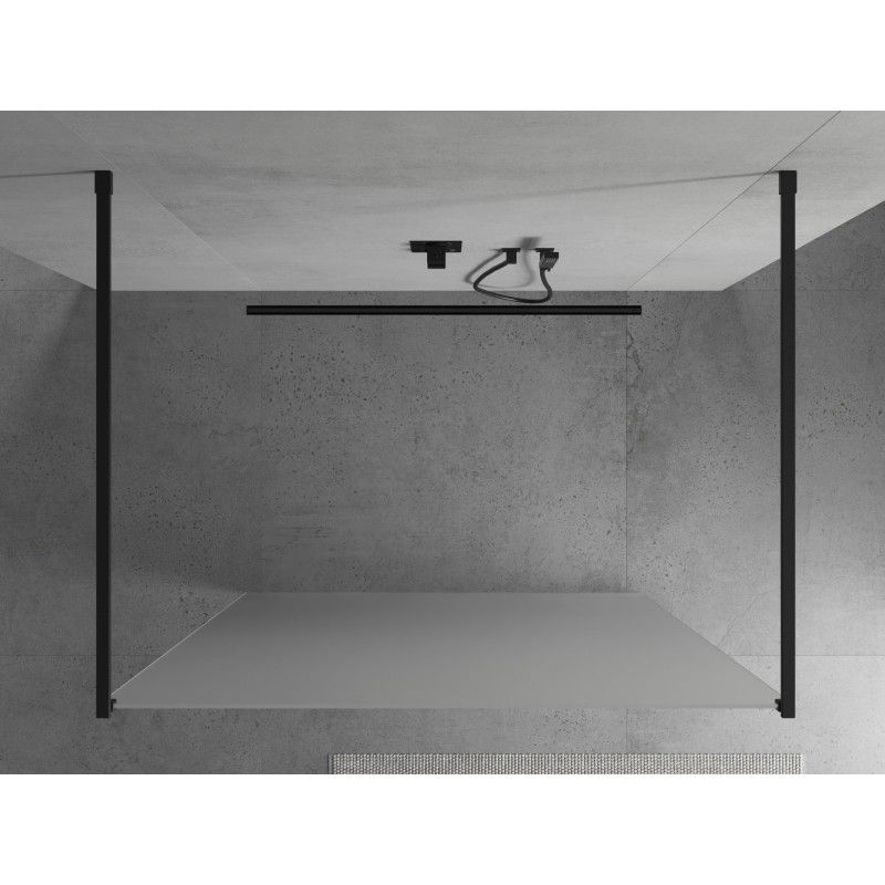 Mexen Kioto freistehende Duschwand 110 x 200 cm, Milchglas 8 mm, schwarz - 800-110-002-70-30