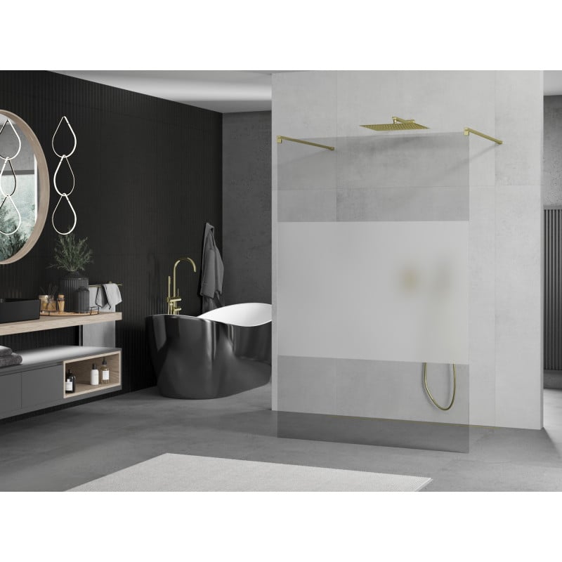 Mexen Kioto freistehende Duschwand 110 x 200 cm, transparent/frostig 8 mm, gold - 800-110-002-50-35