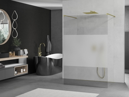 Mexen Kioto freistehende Duschwand 110 x 200 cm, transparent/frostig 8 mm, gold - 800-110-002-50-35