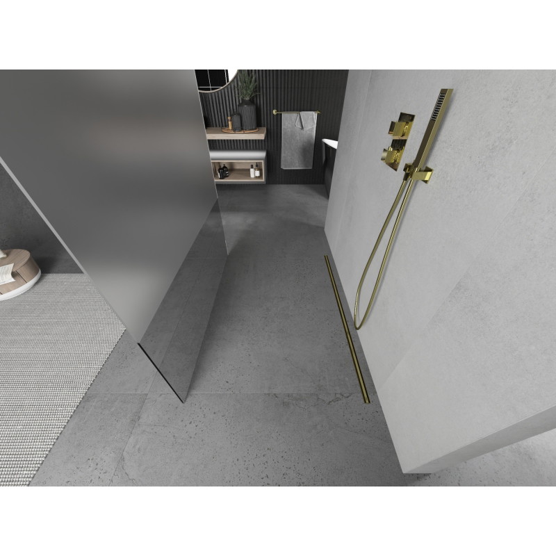 Mexen Kioto freistehende Duschwand 120 x 200 cm, transparent/matt 8 mm, gold - 800-120-002-50-35