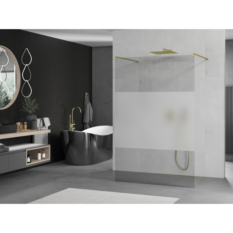 Mexen Kioto freistehende Duschwand 120 x 200 cm, transparent/matt 8 mm, gold - 800-120-002-50-35