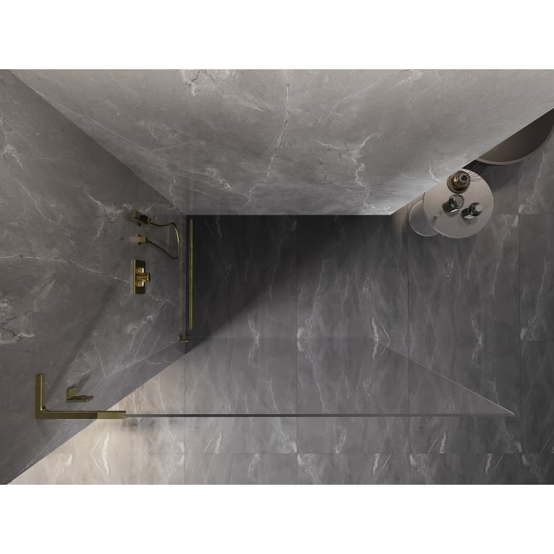 Mexen Lunar L Duschwand Walk-in links 70 x 200 cm, transparent 8 mm, gold - 830L-070-000-50-00-L