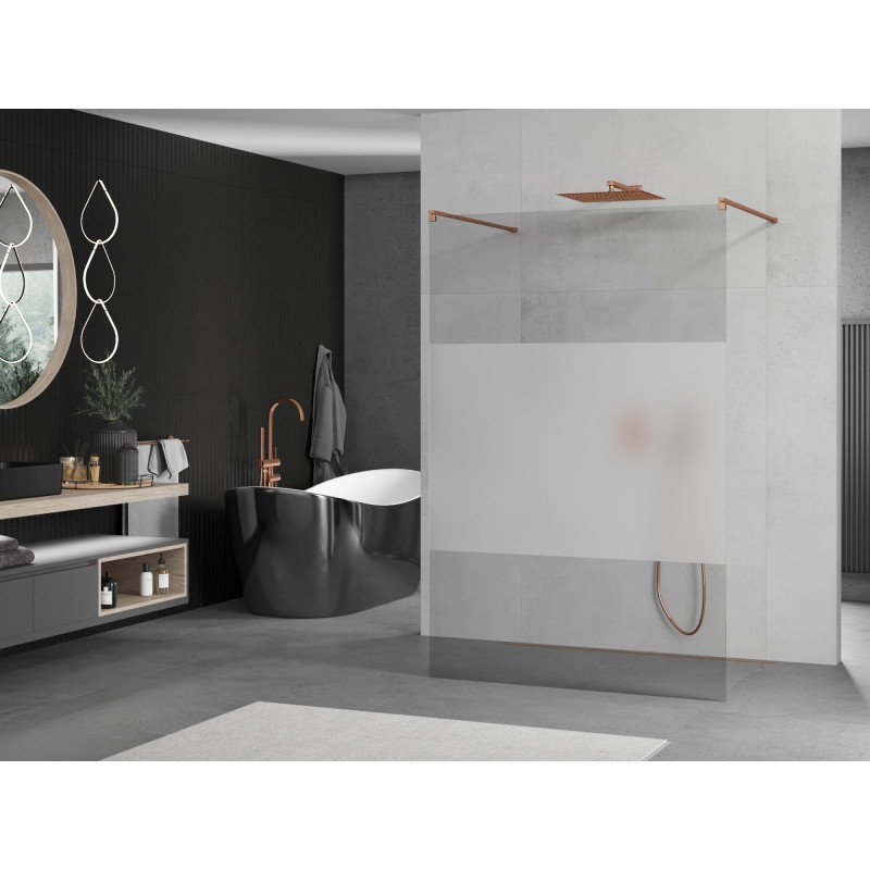 Mexen Kioto freistehende Duschwand 110 x 200 cm, transparent/rauh 8 mm, Roségold - 800-110-002-60-35