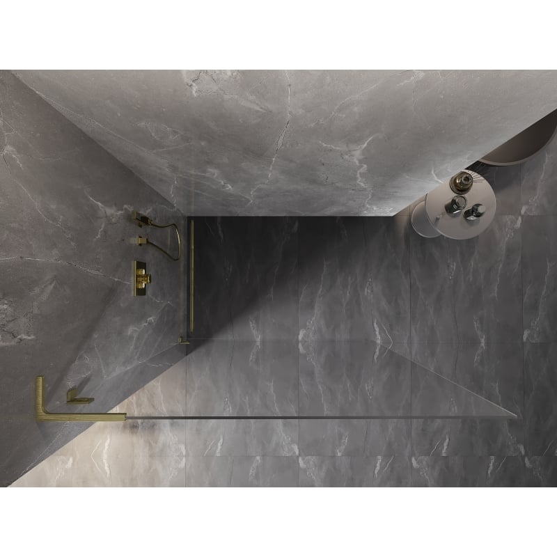 Mexen Lunar L Duschwand Walk-in links 80 x 200 cm, transparent 8 mm, gold gebürstet - 830L-080-000-55-00-L