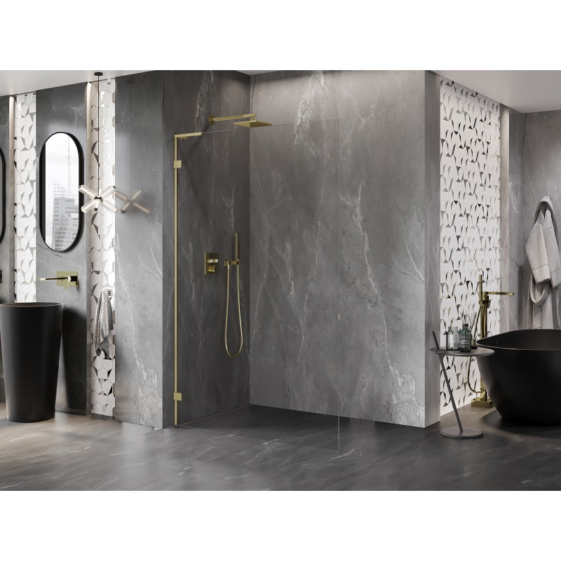 Mexen Lunar L Duschwand Walk-in links 100 x 200 cm, transparent 8 mm, gold gebürstet - 830L-100-000-55-00-L