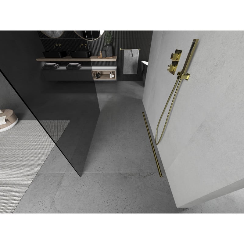 Mexen Kioto freistehende Duschwand 100 x 200 cm, Grafit 8 mm, Gold - 800-100-002-50-40