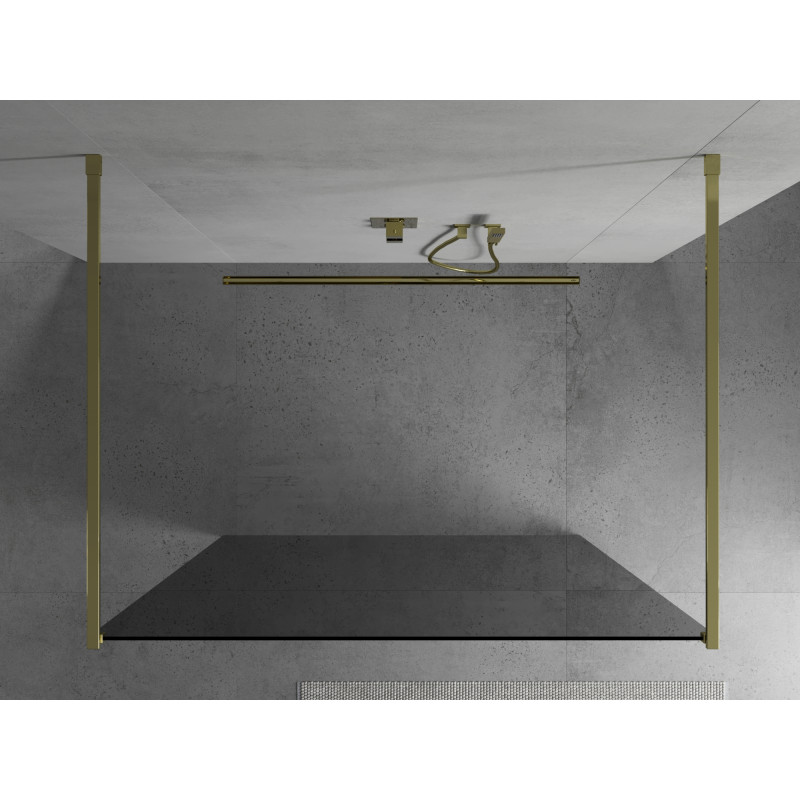 Mexen Kioto freistehende Duschwand 100 x 200 cm, Grafit 8 mm, Gold - 800-100-002-50-40