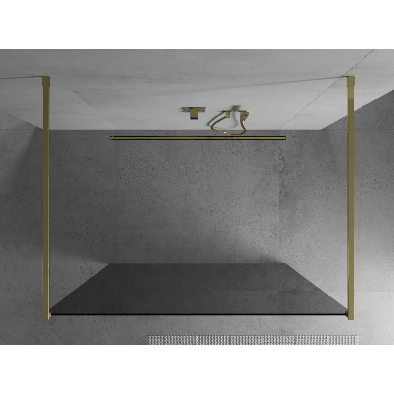 Mexen Kioto freistehende Duschwand 100 x 200 cm, Graphit 8 mm, Gold - 800-100-002-50-40