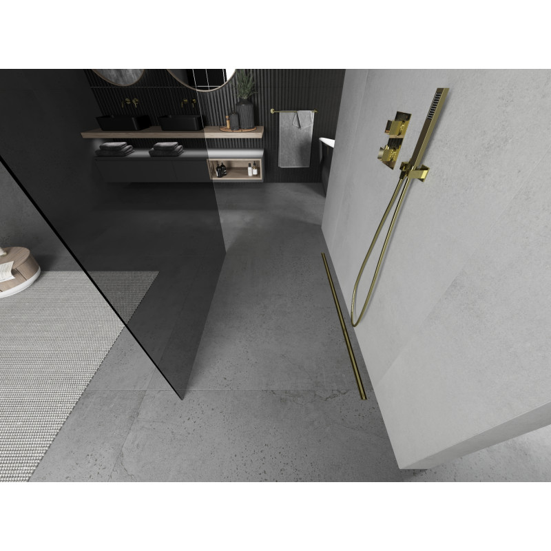 Mexen Kioto freistehende Duschwand 110 x 200 cm, grafit 8 mm, gold - 800-110-002-50-40