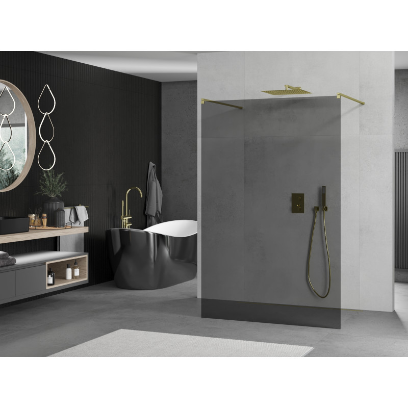 Mexen Kioto freistehende Duschwand 110 x 200 cm, grafit 8 mm, gold - 800-110-002-50-40