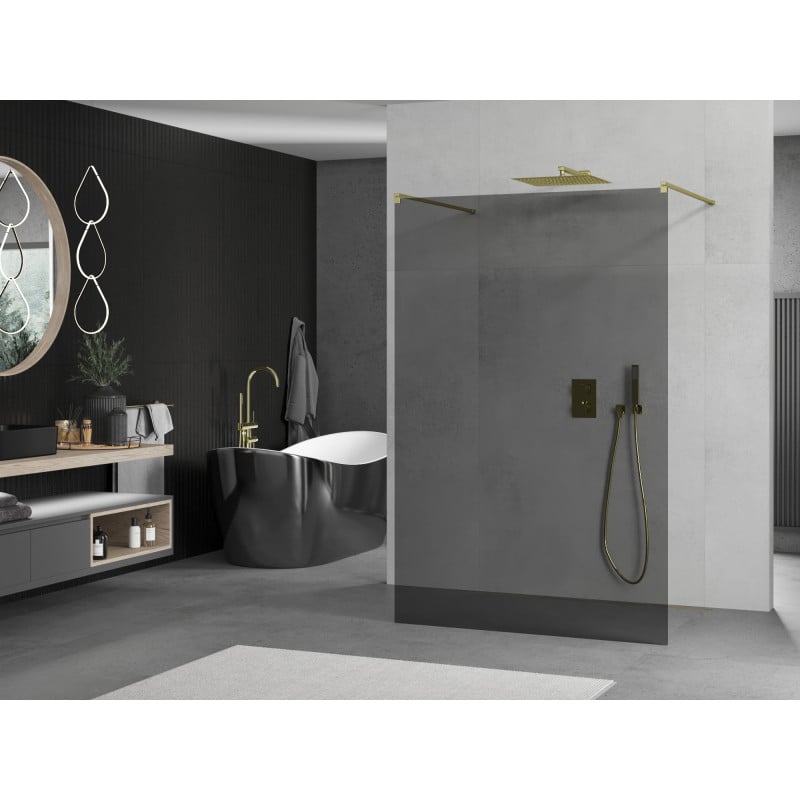 Mexen Kioto freistehende Duschwand 120 x 200 cm, Graphit 8 mm, Gold - 800-120-002-50-40
