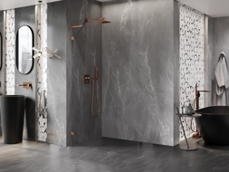 Mexen Lunar L Duschwand Walk-in links 100 x 200 cm, transparent 8 mm, Roségold - 830L-100-000-60-00-L
