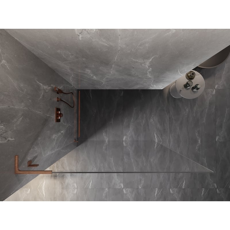 Mexen Lunar L Duschwand Walk-in links 50 x 200 cm, transparent 8 mm, gebürstetes Kupfer - 830L-050-000-65-00-L