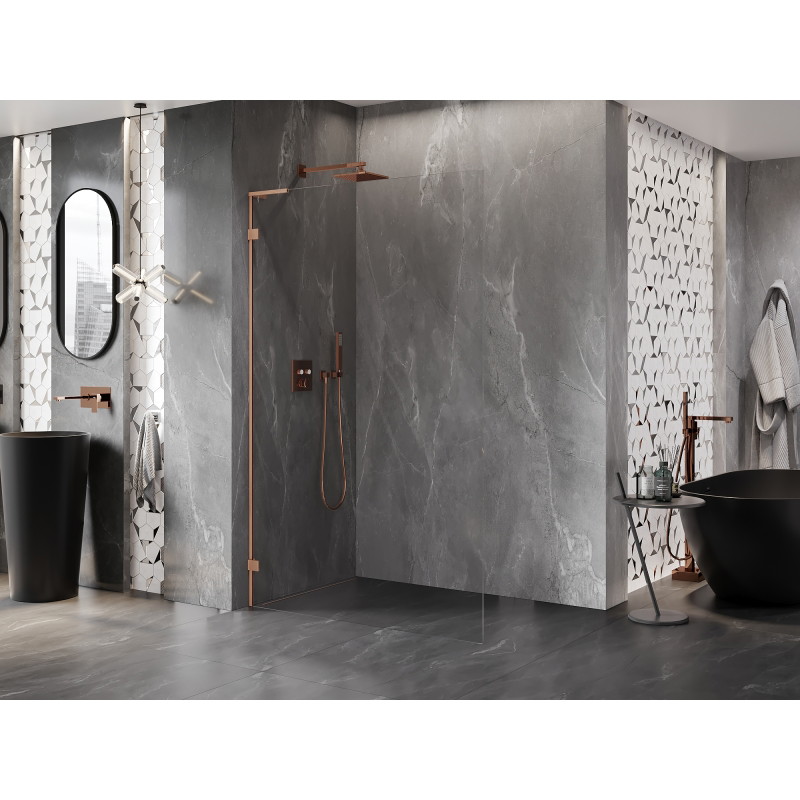 Mexen Lunar L Duschwand Walk-in links 70 x 200 cm, transparent 8 mm, gebürstetes Kupfer - 830L-070-000-65-00-L