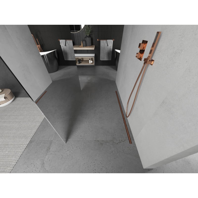 Mexen Kioto freistehende Duschwand 100 x 200 cm, Spiegel 8 mm, Roségold - 800-100-002-60-50