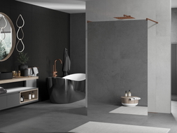 Mexen Kioto freistehende Duschwand 100 x 200 cm, Spiegel 8 mm, Roségold - 800-100-002-60-50