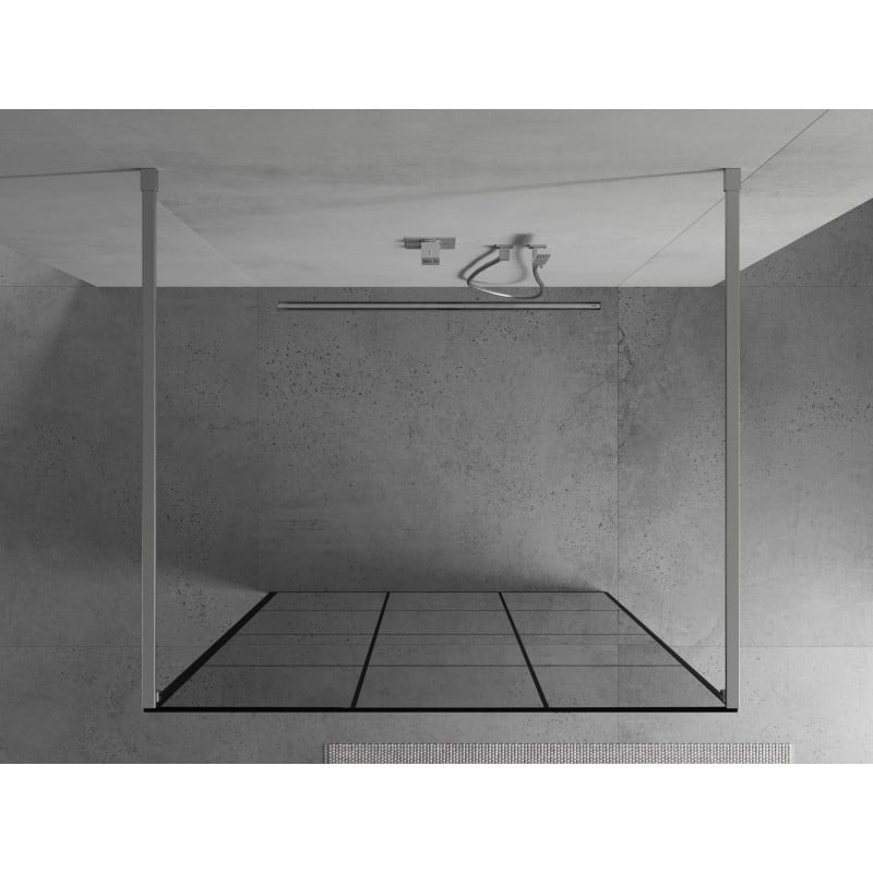 Mexen Kioto Freistehende Duschwand 110 x 200 cm, schwarzes Gitter 8 mm, Chrom - 800-110-002-01-77