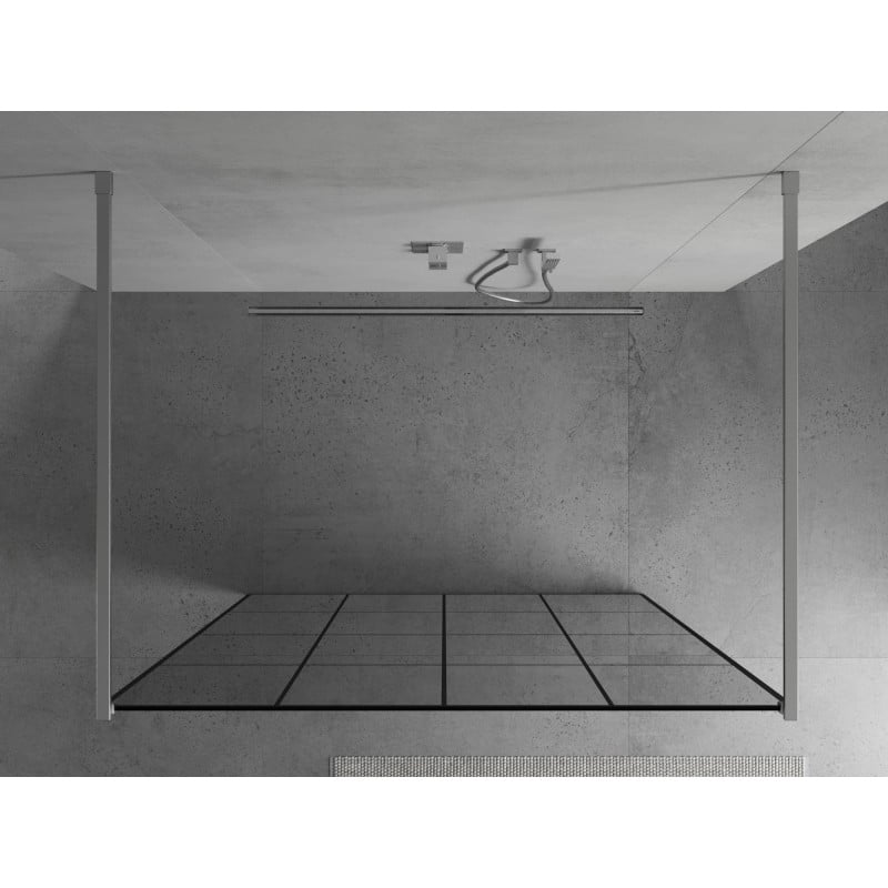 Mexen Kioto Freistehende Duschwand 130 x 200 cm, schwarzes Gitter 8 mm, Chrom - 800-130-002-01-77