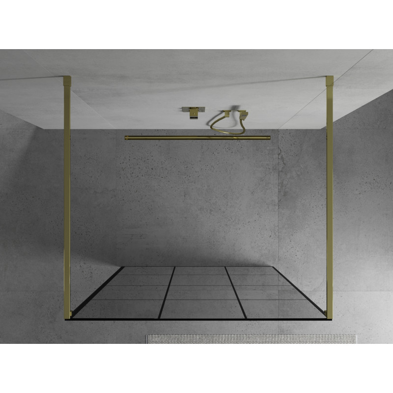 Mexen Kioto freistehende Duschwand 100 x 200 cm, schwarzes Gitter 8 mm, gold - 800-100-002-50-77