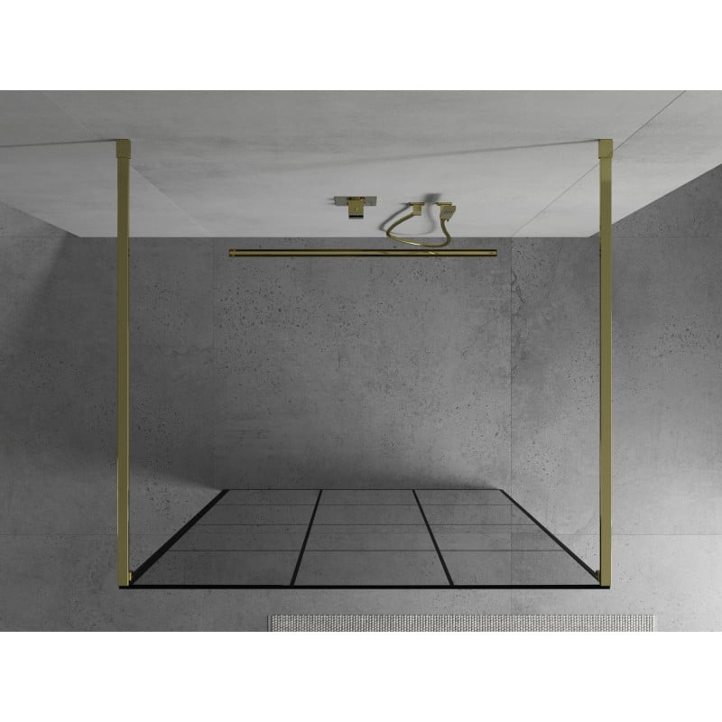 Mexen Kioto Freistehende Duschwand 120 x 200 cm, schwarzes Gitter 8 mm, gold - 800-120-002-50-77