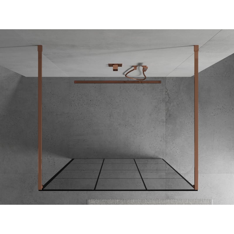 Mexen Kioto Freistehende Duschwand 100 x 200 cm, schwarzes Gitter 8 mm, Roségold - 800-100-002-60-77