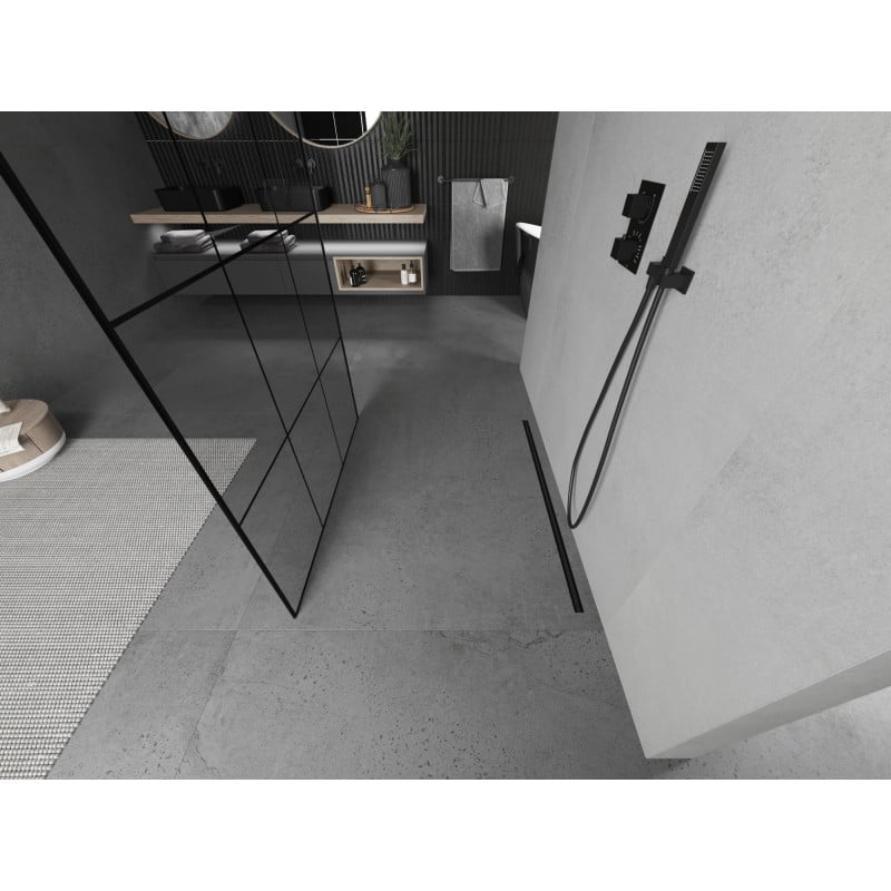 Mexen Kioto Freistehende Duschwand 100 x 200 cm, schwarzes Gitter 8 mm, schwarz - 800-100-002-70-77