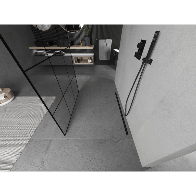 Mexen Kioto Freistehende Duschwand 110 x 200 cm, schwarzes Gitter 8 mm, schwarz - 800-110-002-70-77