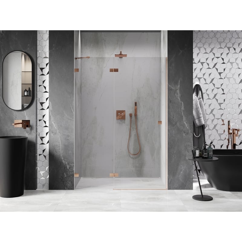 Mexen Lunar Duschpendeltür links 135 cm, transparent, gebürstetes Kupfer - 834-135-000-65-00-L