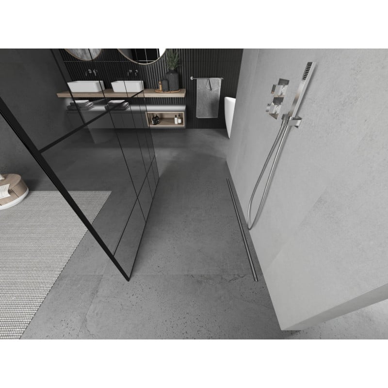 Mexen Kioto freistehende Duschwand 100 x 200 cm, schwarzes Muster 8 mm, Chrom - 800-100-002-01-78