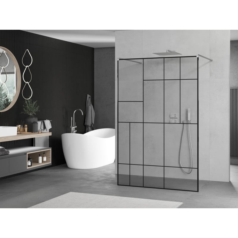 Mexen Kioto freistehende Duschwand 130 x 200 cm, schwarzes Muster 8 mm, Chrom - 800-130-002-01-78