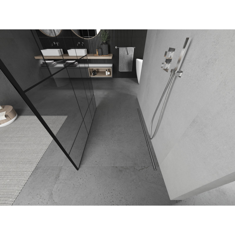 Mexen Kioto freistehende Duschwand 140 x 200 cm, schwarzes Muster 8 mm, Chrom - 800-140-002-01-78
