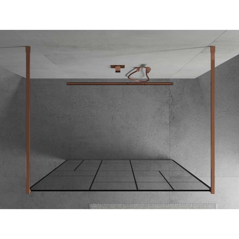 Mexen Kioto freistehende Duschwand 110 x 200 cm, schwarzes Muster 8 mm, Roségold - 800-110-002-60-78
